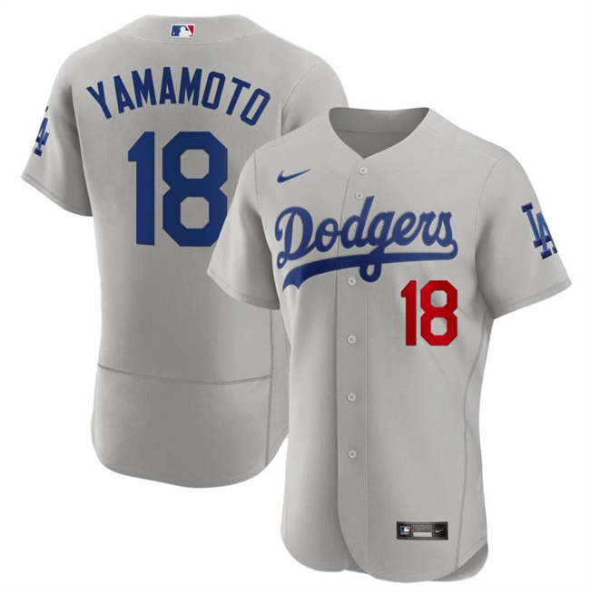 Los Angeles Dodgers #18 Yoshinobu Yamamoto Gray 2023 Flex Base Stitched Jersey